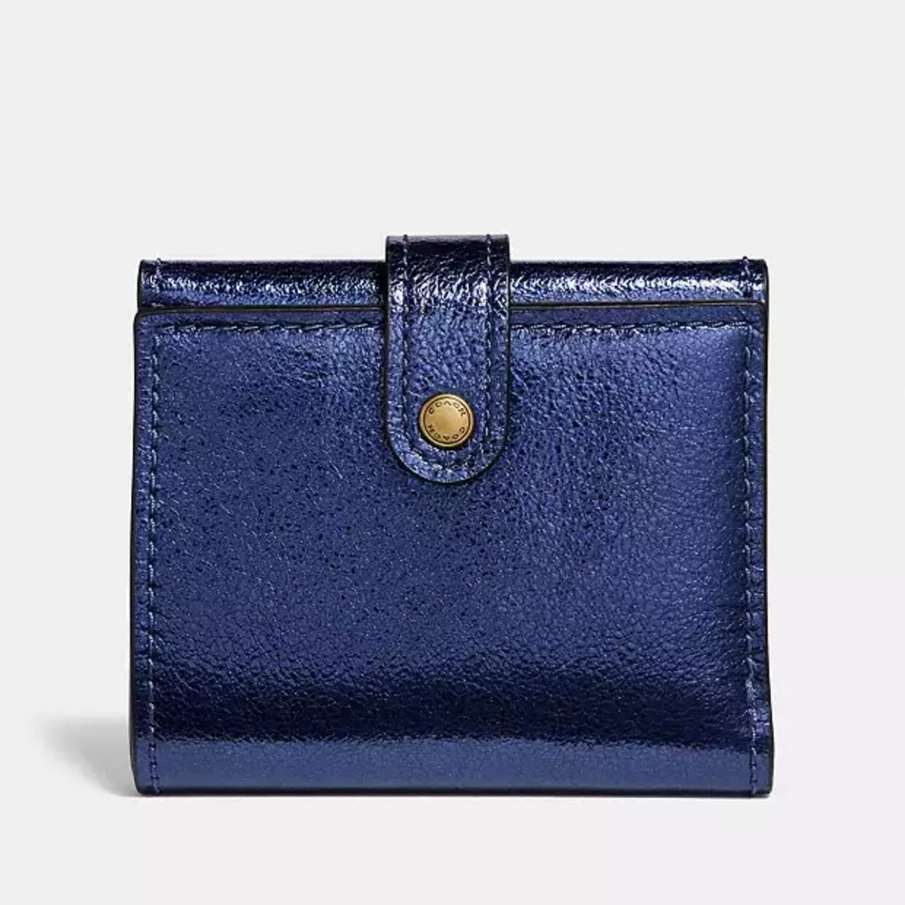 Coach Small Trifold Wallet Metallic Crinkle Leather
